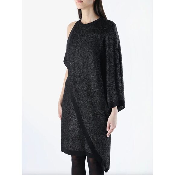 NWT $2750 Balmain Asymmetric One Shoulder Metallic-Knit Argent Noir Dress Sz 36 - Picture 3 of 15